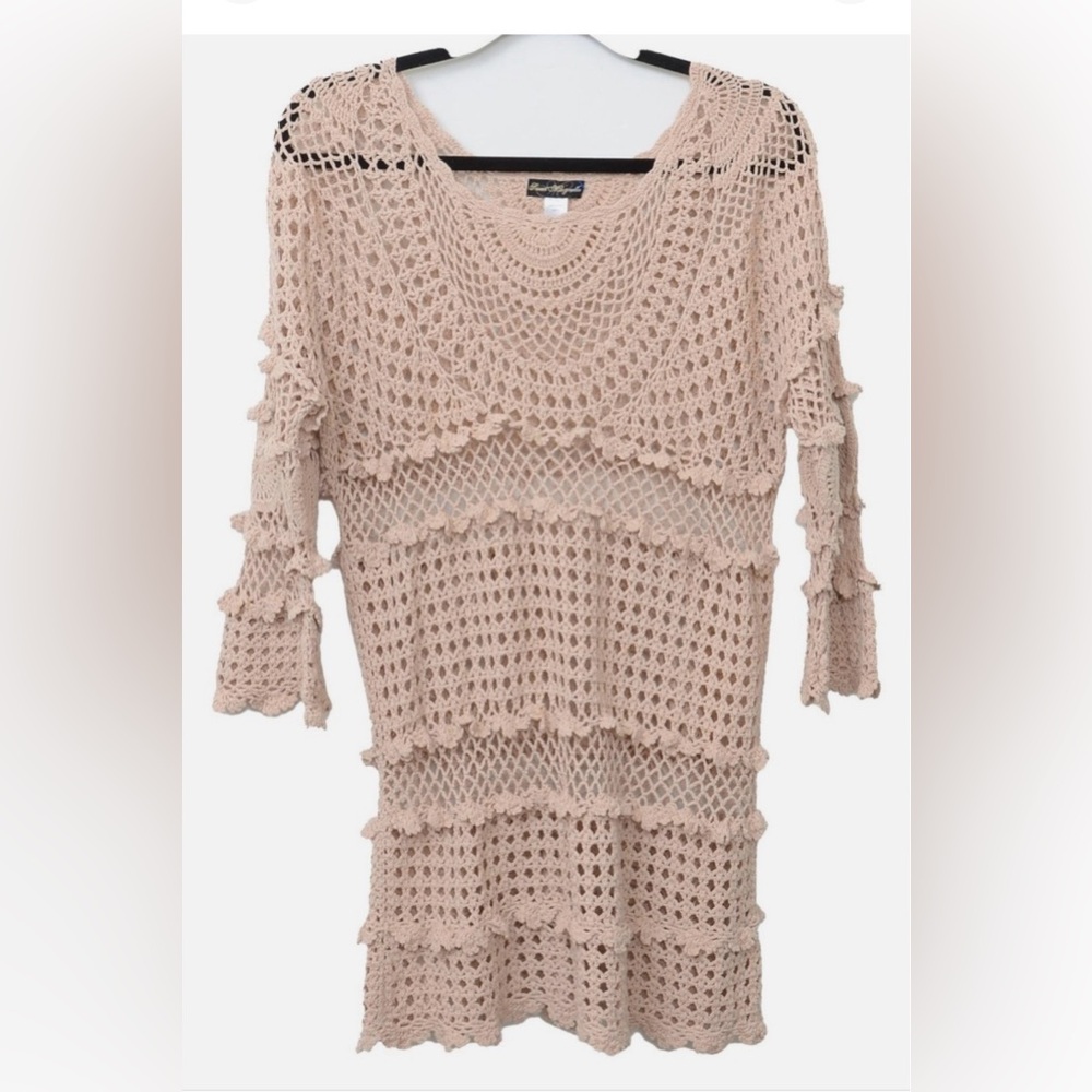 Boho Crochet Swim Coverup Tunic - Blush
